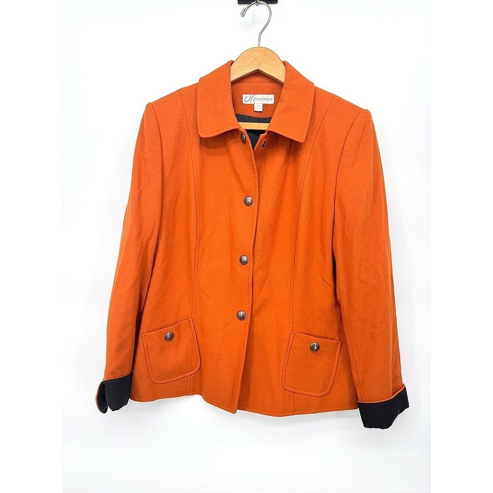 Dressbarn Blazer Jacket Orange Snap Up Collared Career Casual Autumn Size 10